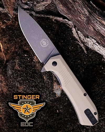 Miniatura 2 de Off-Grid Knives - Cuchillo plegable Stinger EDC con hoja de punto de caída, molienda plana completa, crisol de acero de 60.6 in, escalas G10, clip