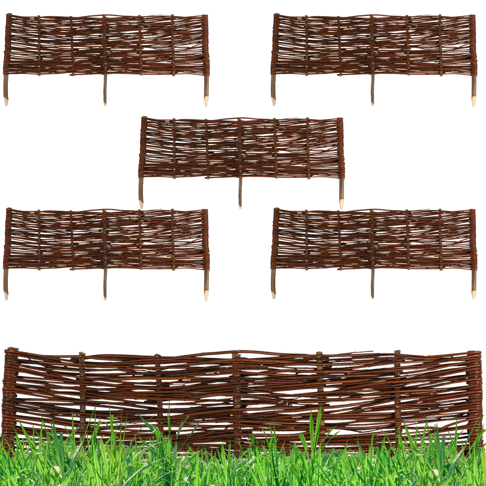 Natursache I 5 x Weidenzaun Beeteinfassung Holz I Beetumrandung & Steckzaun aus Weide I Sichtschutz Zaunelemente I Beetzaun aus Weidengeflecht I Gartenzaun & Beetabgrenzung I Grabumrandung (20x100 cm)