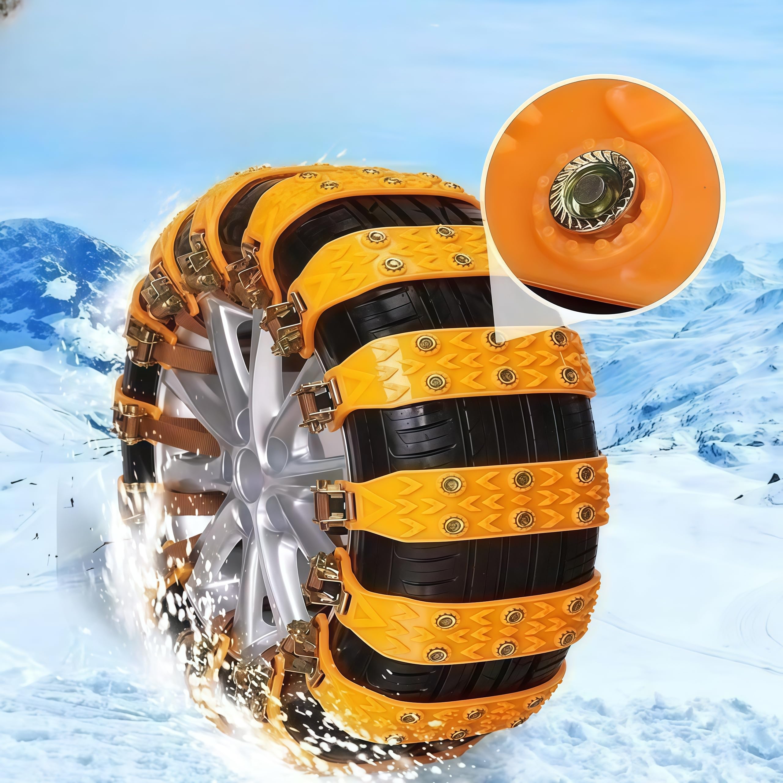 10 Stück Universal-Auto-Schneeketten mit Aufbewahrungstasche und Werkzeug, Reifen 165-265 mm für PKW-LKW-SUV, rutschfeste, verstellbare Winter-Schneeketten. (Zweireihige Nägel)