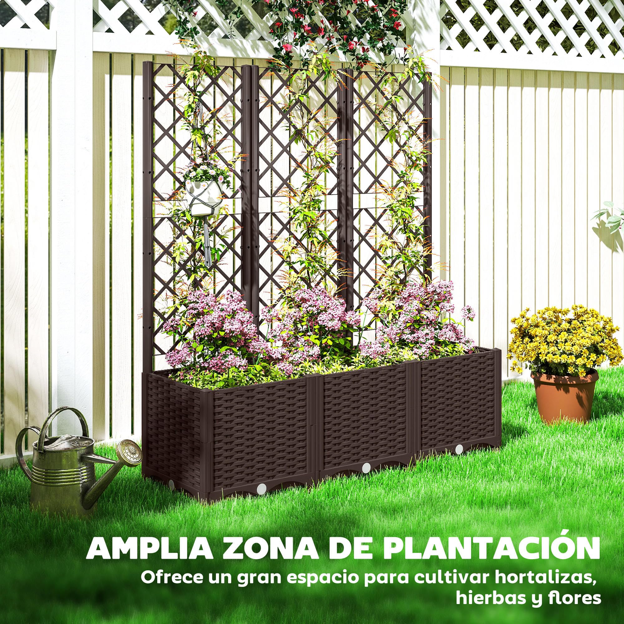 Outsunny Jardinera con Enrejado PP Exterior Grande 120x40x135 cm Marrón