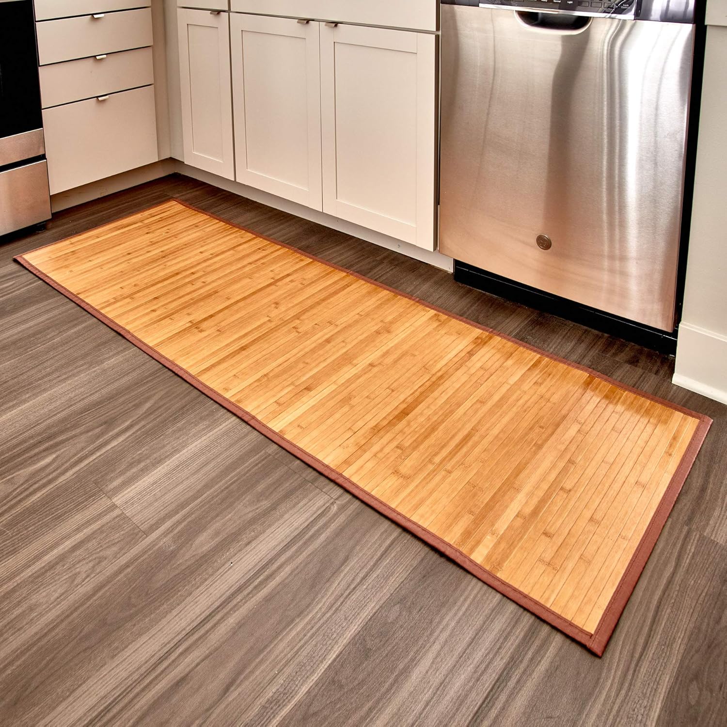 iDesign Bamboo Non-Skid Water-Resistant Floor Mat The Formbu Collection 24 x 72 Natural Tan