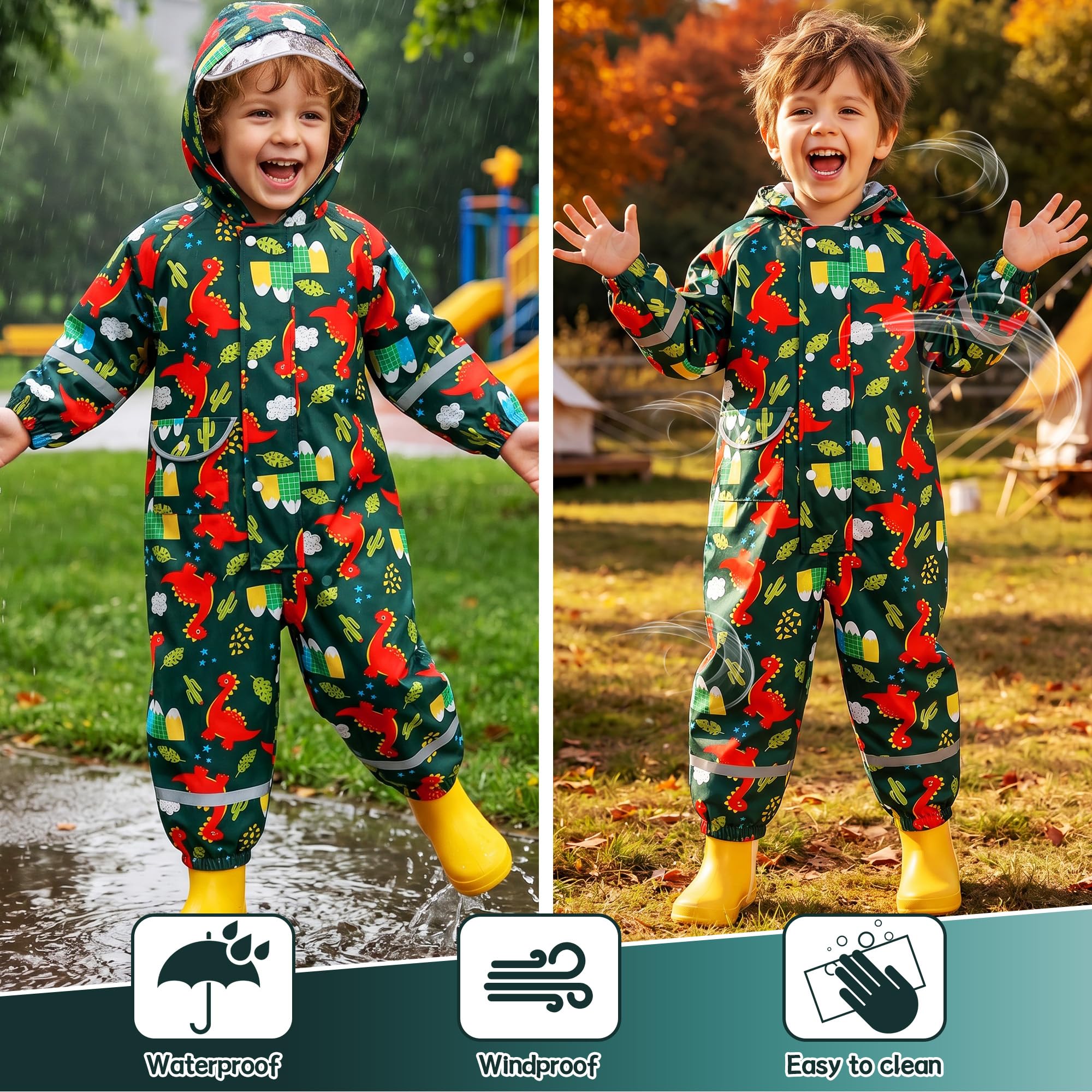 Chubasqueros para Niñas Impermeables Chaquetas Ligero Capa de Lluvia Bebé Encapuchado Mono de Bolsillo Estampados Reflectante Abrigos Impermeable Ropa Niños 1-9 años