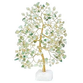 Crocon Green Jade Gemstone Tree with Natural Quartz Base Chakra Healing Crystal Tree of Life Feng Shui Money Bonsai Handmade Gemstone Tree Ornament Figurine Wealth & Good Luck Gift 10-12\'\' (CTR072a)