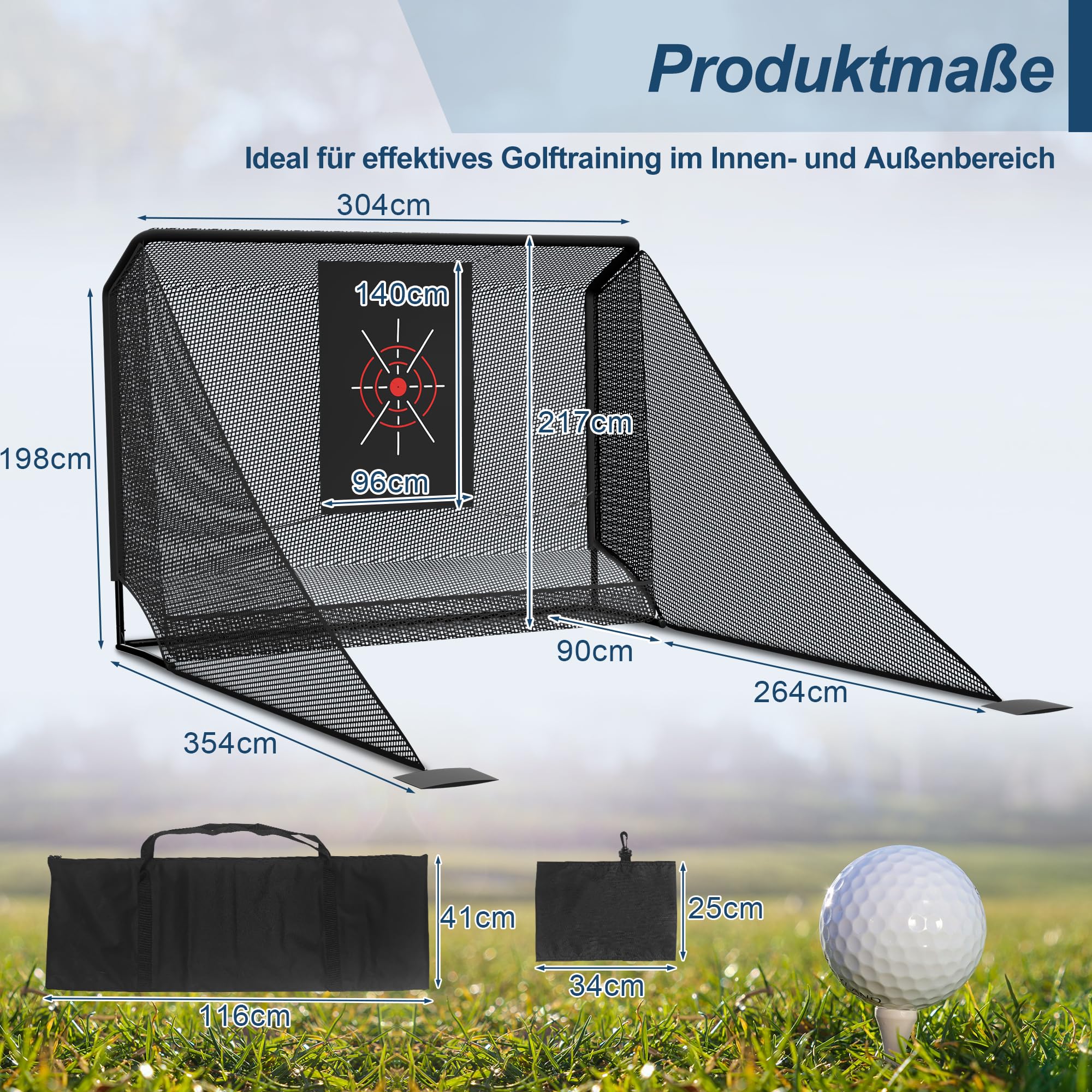 Thanaddo Golfnetz Übungsnetz 3 x 3,5m Golfübungsnetz Set mit Ziel-Tuch, Golf Trainingshilfe Trainingsnetz mit Bälle-Netz und Tragetasche für Outdoor Garten Trainingsplatz