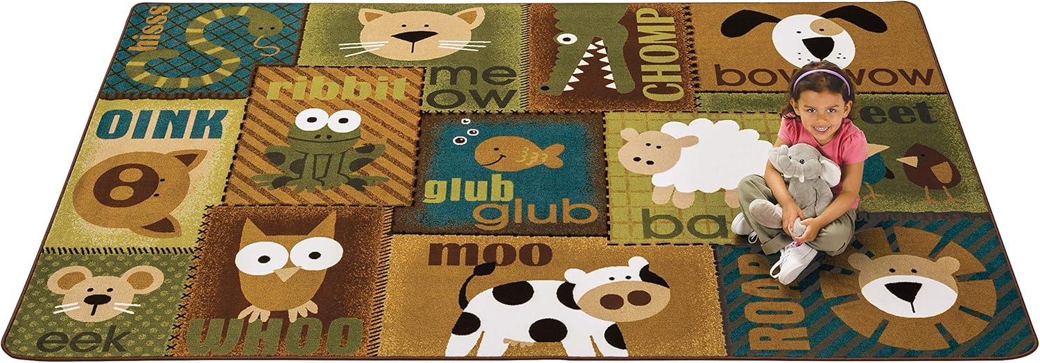 Carpets for Kids 18724 KIDSoft Animal Sounds Toddler Classroom Nursery Room Rug Nature Colors 4ft x 6ft Rectangle Brown