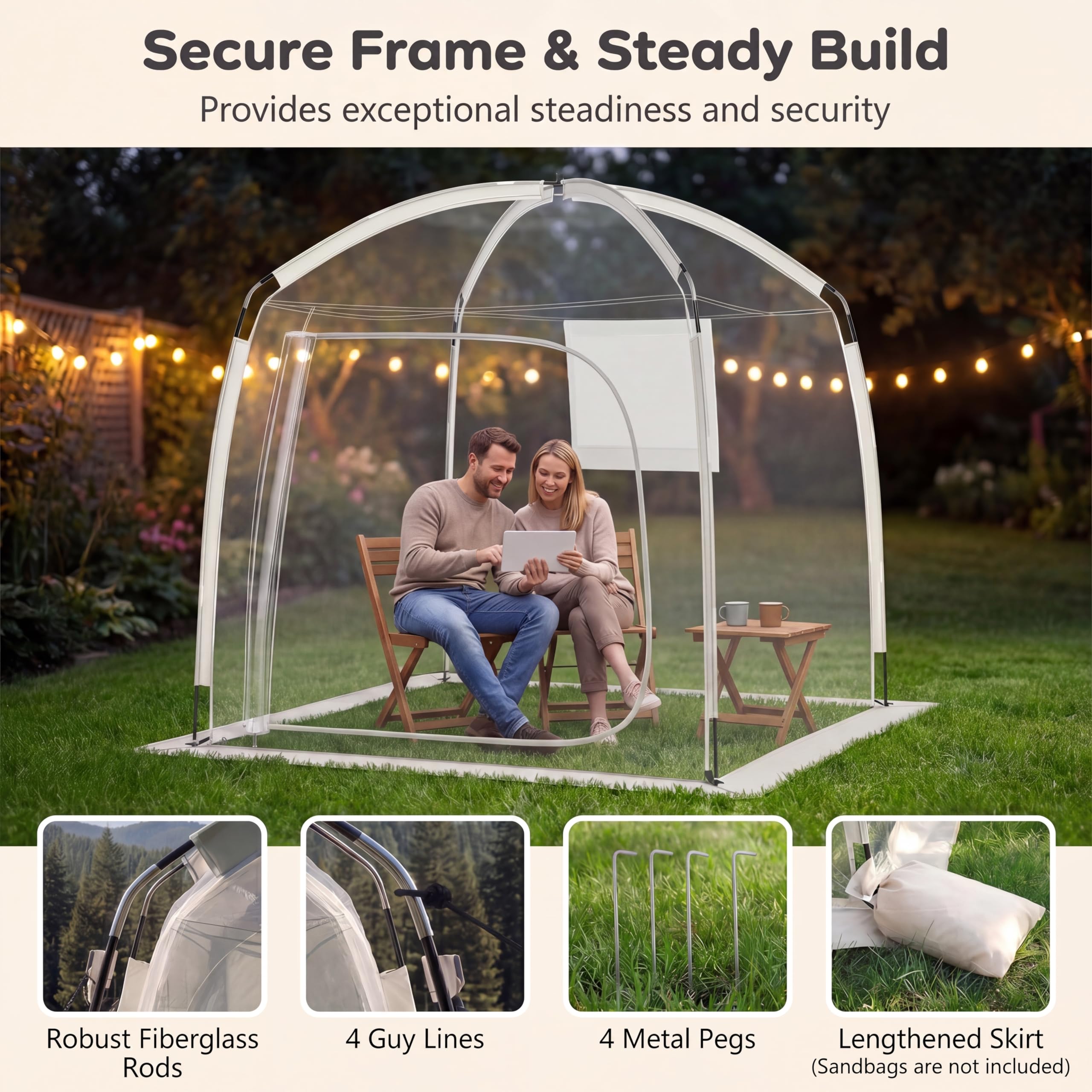 SOARS Tenda Sportiva a Bolla Pop-up 215 x 215 cm, Tenda Cupola Trasparente Resistente per Festival, Raduni all' Aperto, Eventi Sportivi, da Giardino, Terrazzo e Campeggio, 2-4 Persone