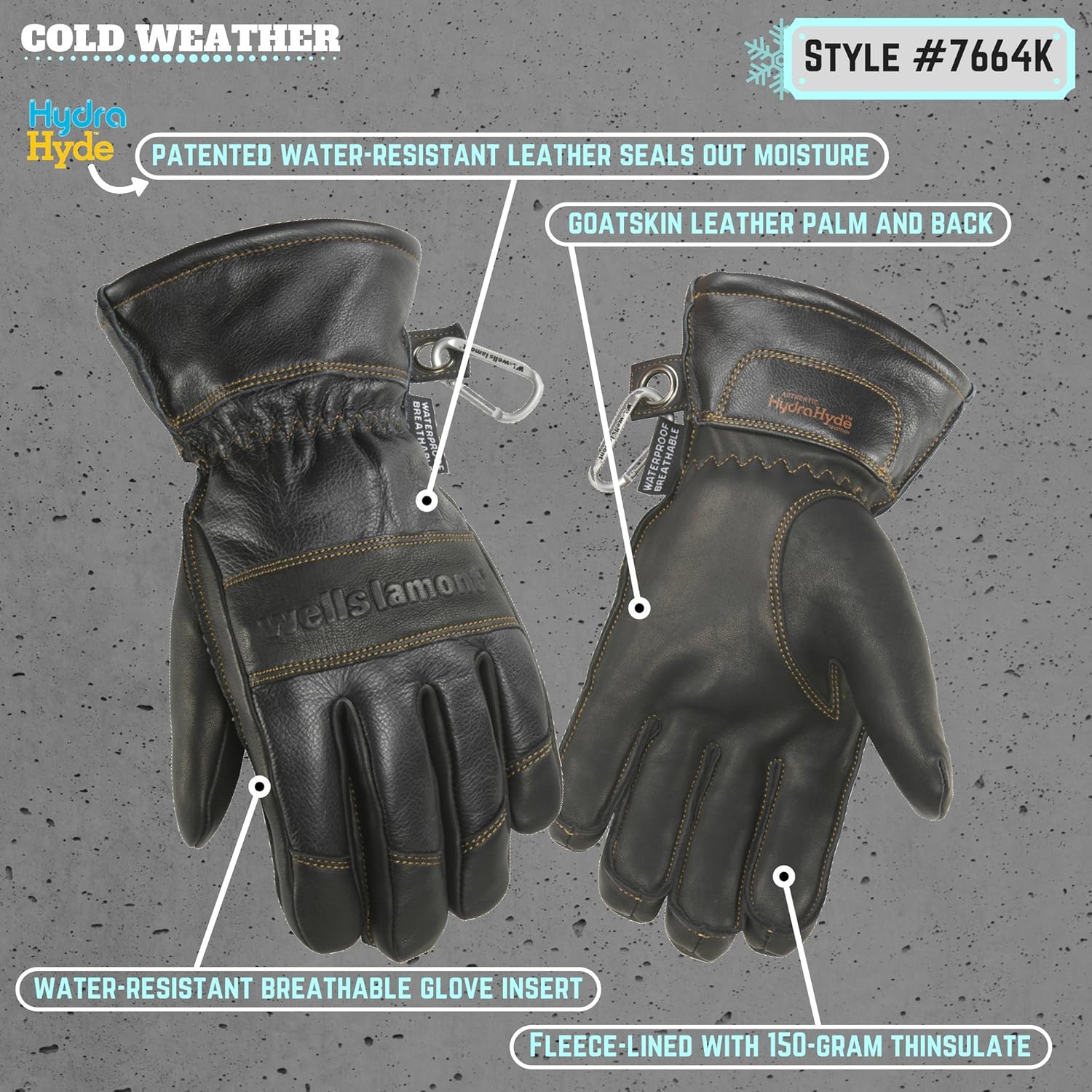 Wells Lamont Men's Black HydraHyde Leather Winter Gloves, Waterproof Insert, X-Large (7664K) : Clothing, Shoes & Jewelry