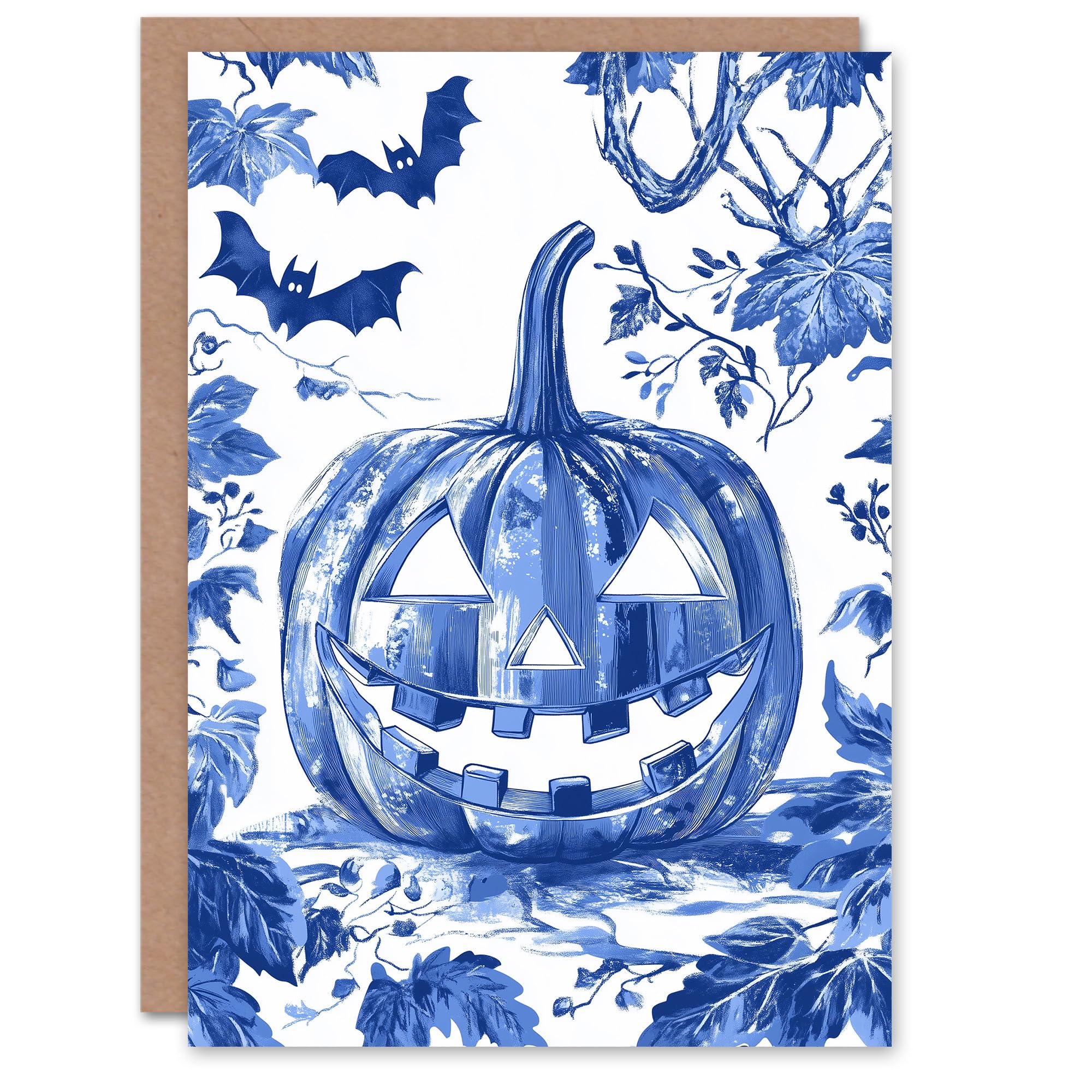 Wee Blue Coo Pumpkin and Bats Spooky Scary Fun Trick or Treat Haunted Scary Halloween Card Blank For All