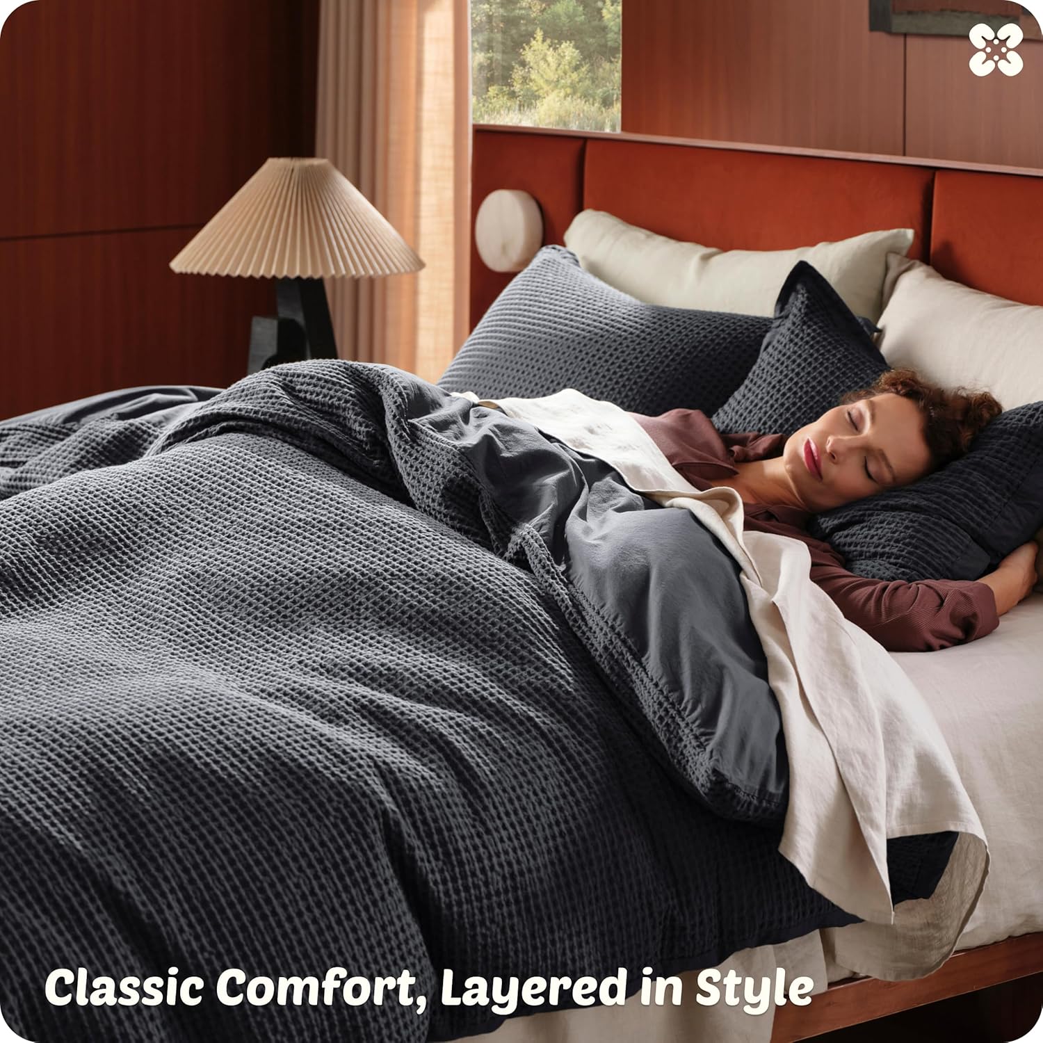 Bedsure Cotton Duvet Cover Queen - 100% Cotton Waffle Weave Charcoal Duvet Cover Queen Size, GentleSoft™ and Breathable Bedding Set for All Season, 3 Pieces, 90"x90"