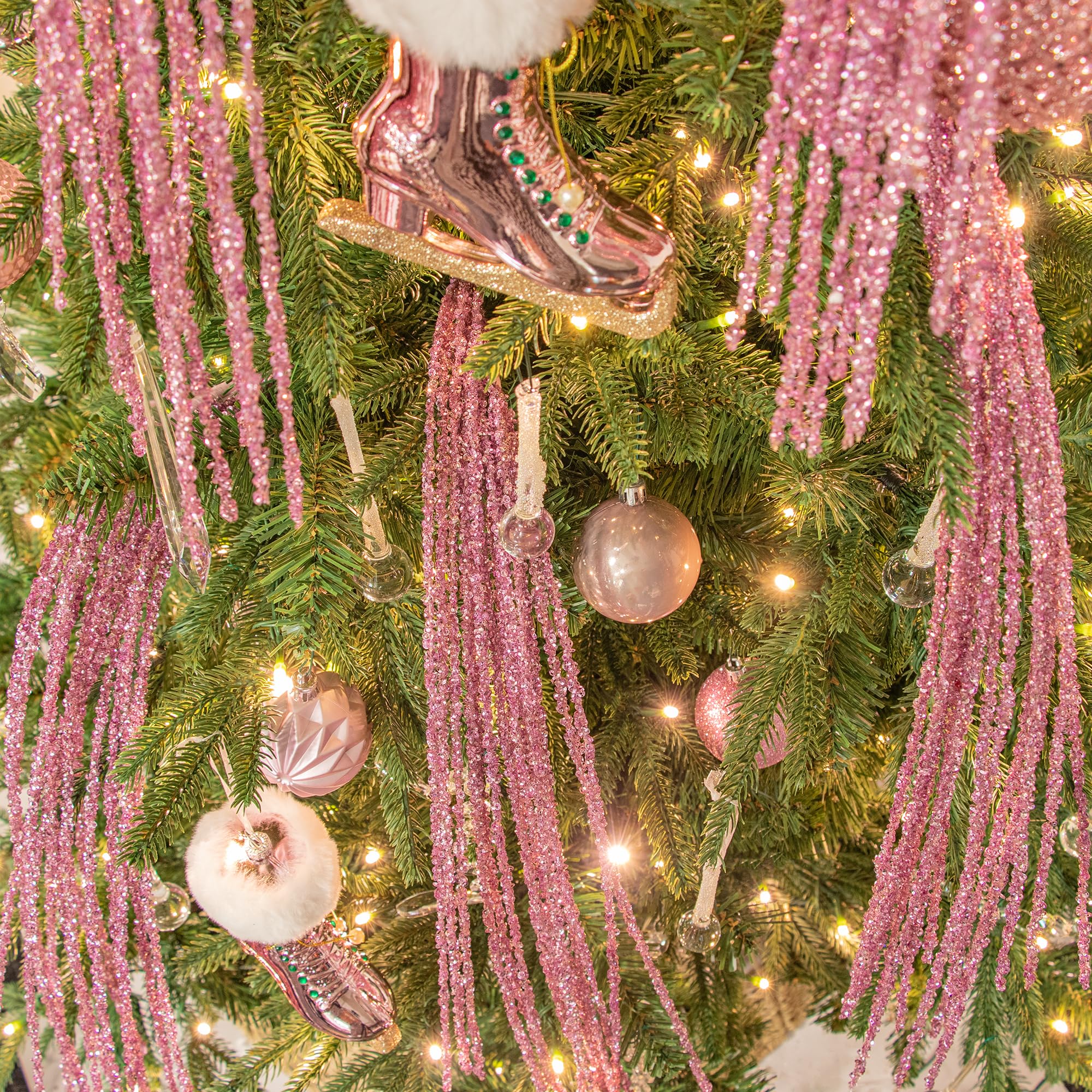 KI Store 6 rami decorativi di Natale, rami di Natale artificiali, 82 cm, con rami di brillantini, ramoscello di vischio, per decorazioni natalizie (clip rosa)