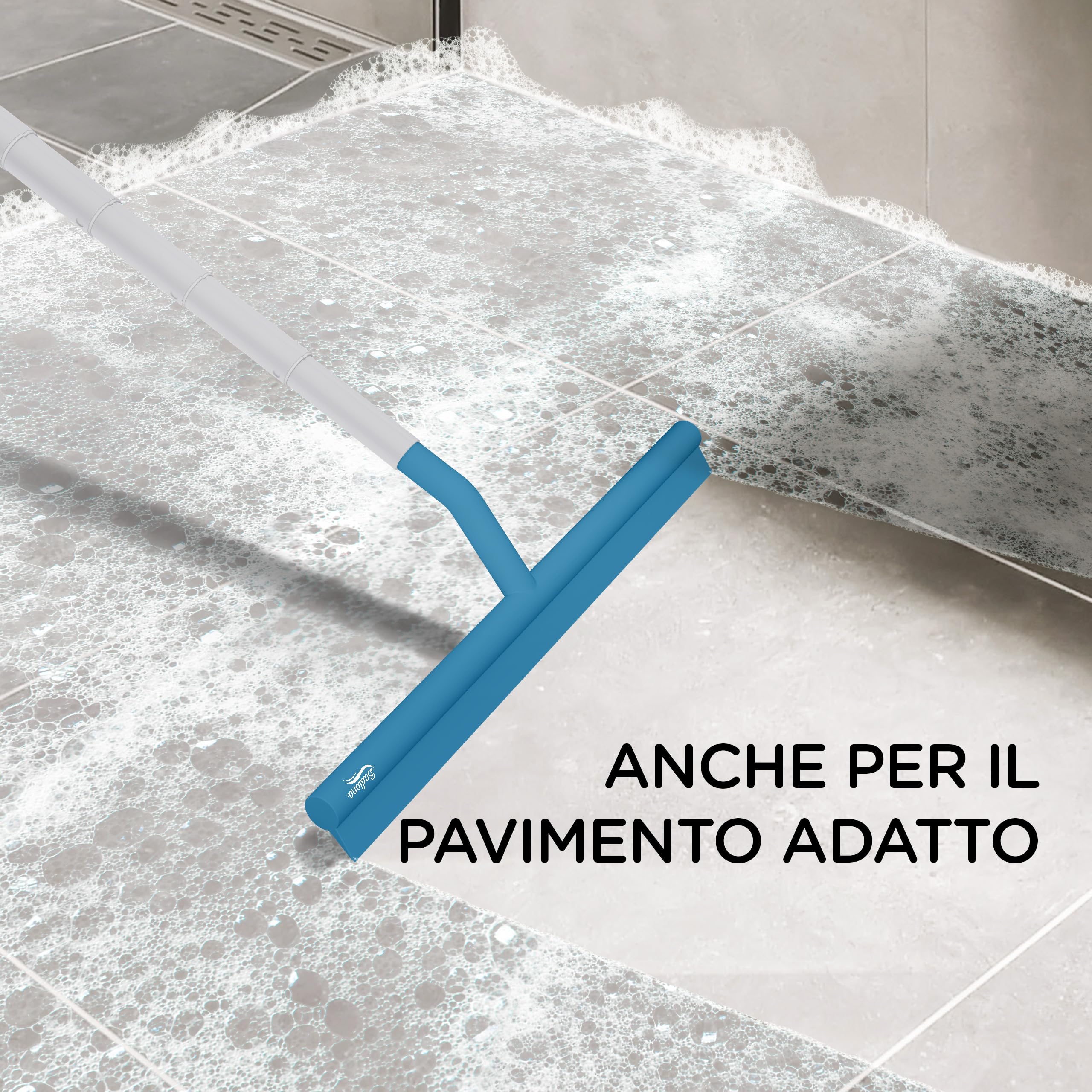 Tergivetro per doccia silicone blu - Con gancio di aspirazione & telescopica fino a 100 cm I Tira acqua da doccia I Tiraacqua per vetri Pulizia doccia I Pulitore Asciuga vetri Pulisci vetro
