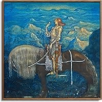Vista 1 de John Bauer - Lienzo con marco flotante cuadrado, ilustración de cuento de hadas, un caballero montando en un caballo, 16 x 16 pulgadas