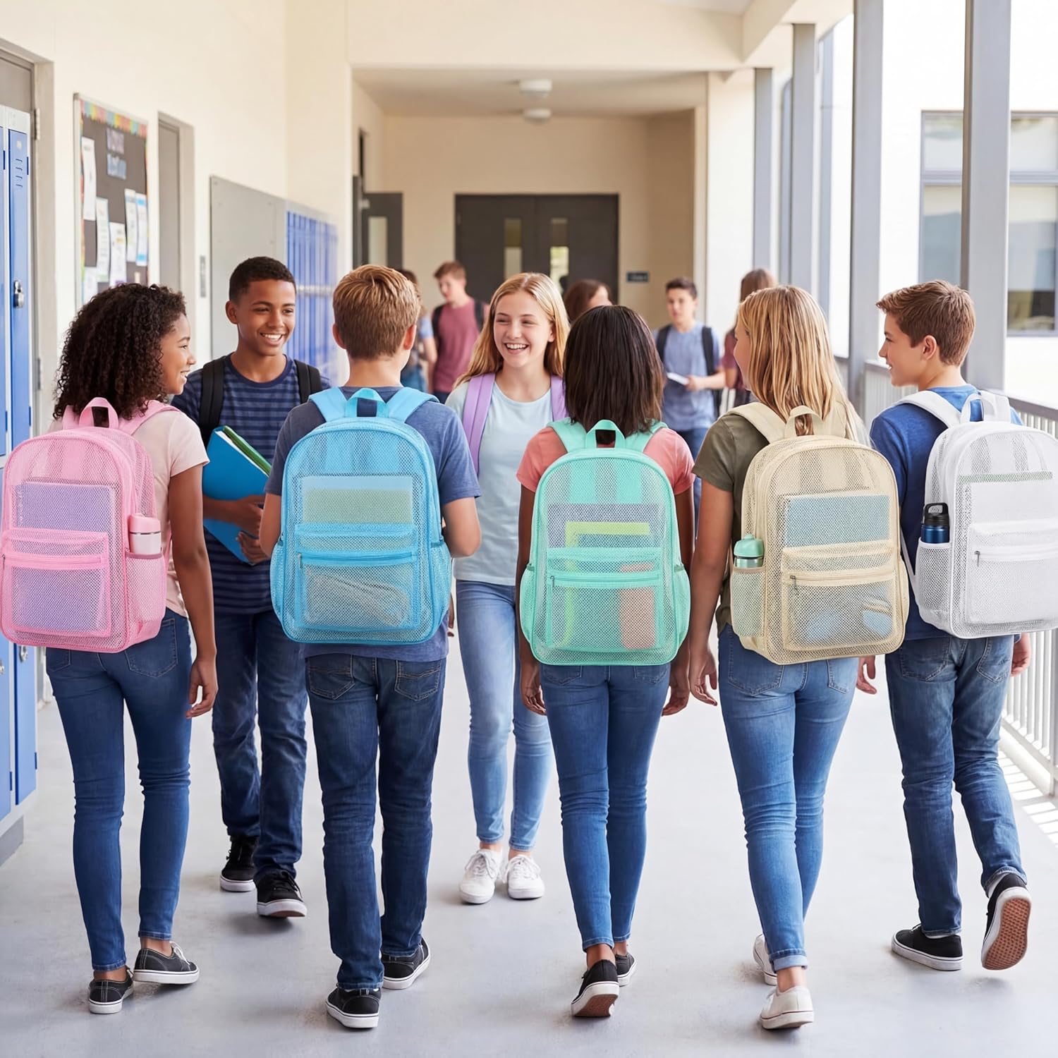 Silkfly 18 Pcs Mesh Backpacks, 17" Lightweight See-through School Bags for Kids Boys Girls, Ventilated Gym Bags Sports Beach Gifts (Pastel Colors)