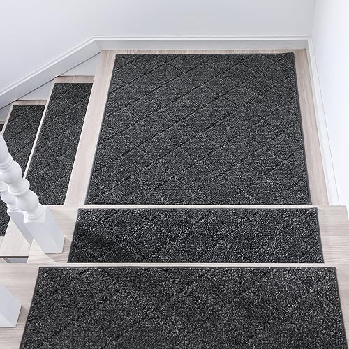 Vista 17 de COSY HOMEER - Alfombra antideslizante de 28 x 9 pulgadas, uso interior en peldaños de madera, alfombras para niños y perros, 100 % poliéster, base