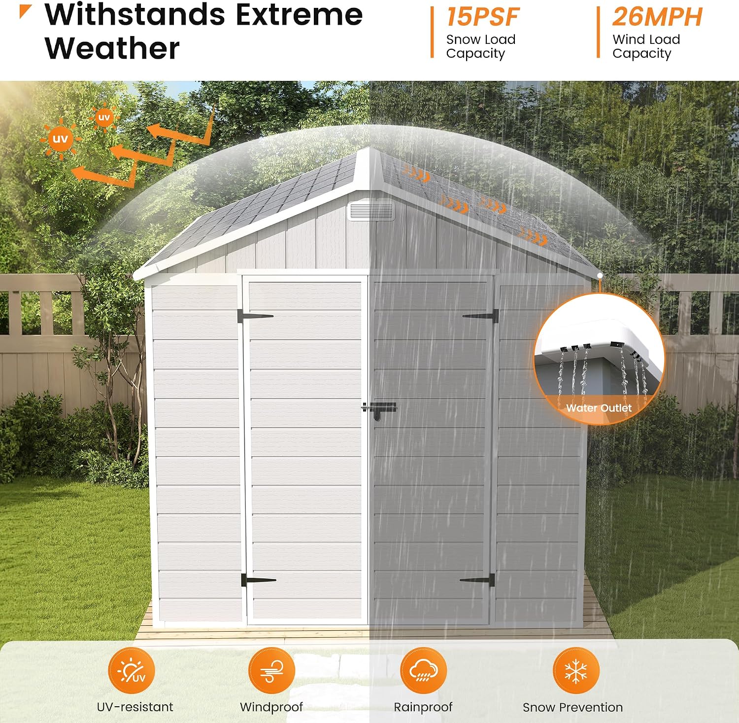 UDPATIO Resin Storage Shed 8 x 10 FT, Outdoor Garden Sheds with Floor Plastic Patio Outdoor Storage with Lockable Door for Bike, Garbage Sandstone