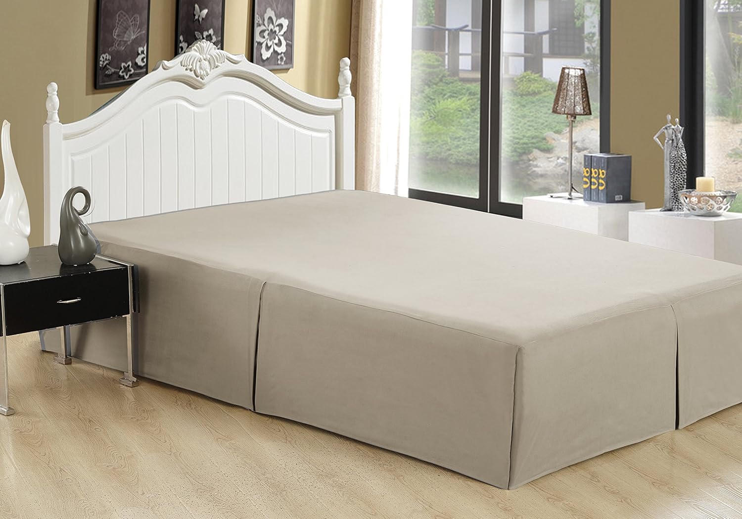 Marina Decoration Ultra Soft Silky Hotel Quality All Season Deep Pocket Dust Ruffle 16 Inch Drop Solid Tailored Rayon from Bamboo Bed Skirt, Taupe Color King Size