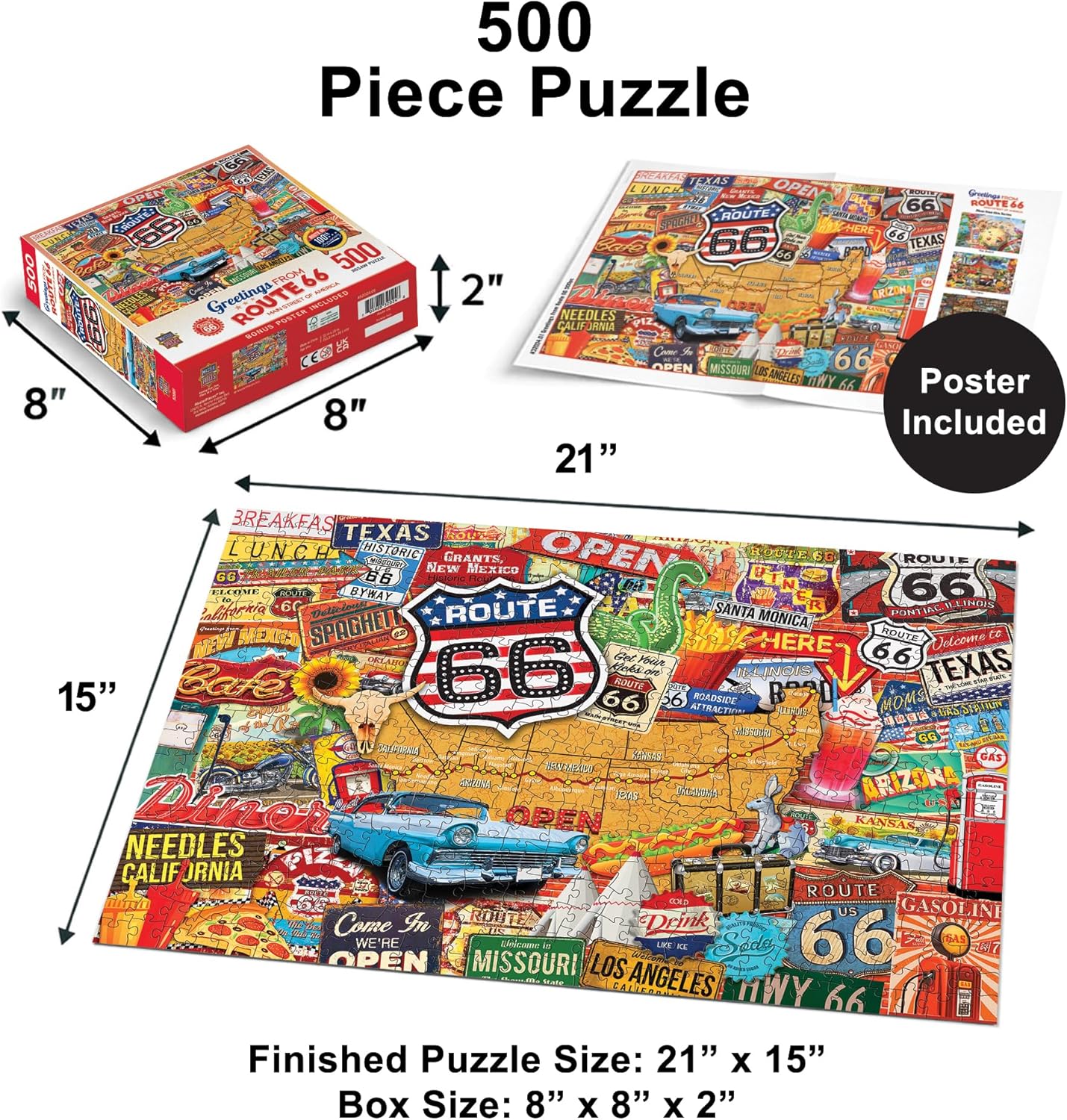 MasterPieces 550 Piece Jigsaw Puzzle for Adults and Family - Greetings from Route 66-18"x24"