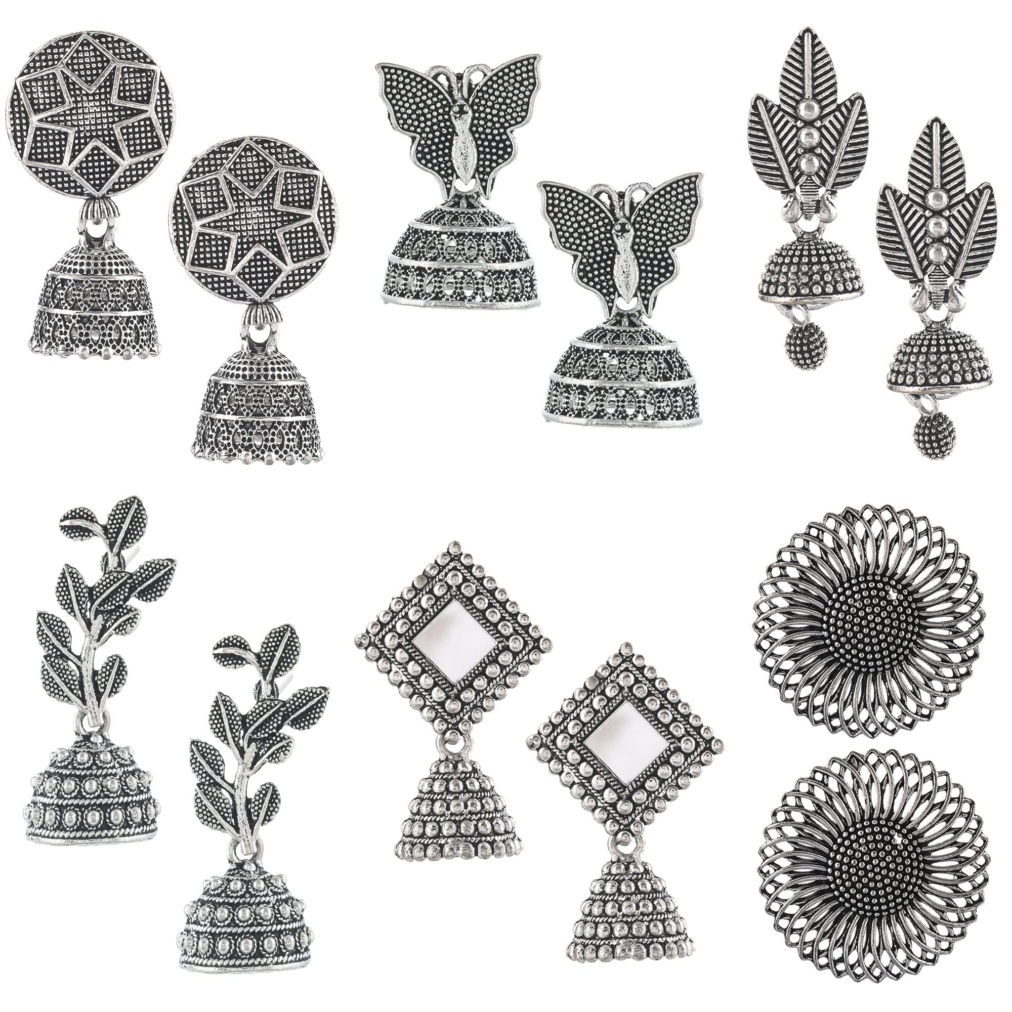 Yotog Stylish Fashion Silver Oxidised Jhumki Earrings Combo For Girls and Women - Set of 6 (B0BC211SPN) Amazon Price History, Amazon Price Tracker