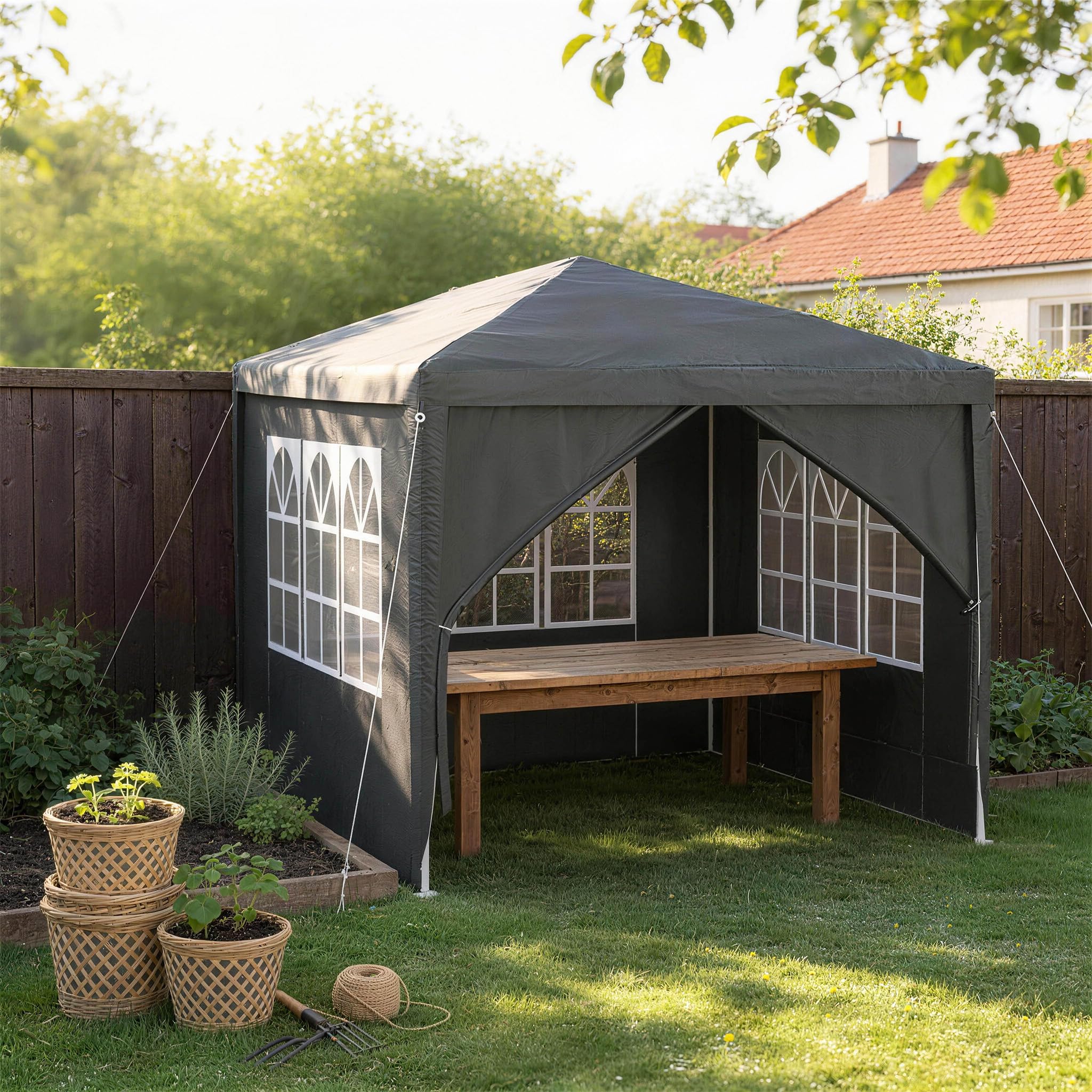 ACXIN Tonnelle de jardin, 3 x 3 m, avec 4 panneaux latéraux, imperméable, structure robuste en acier, protection solaire et résistante aux intempéries, tissu Oxford, tonnelle de jardin ou tonnelle