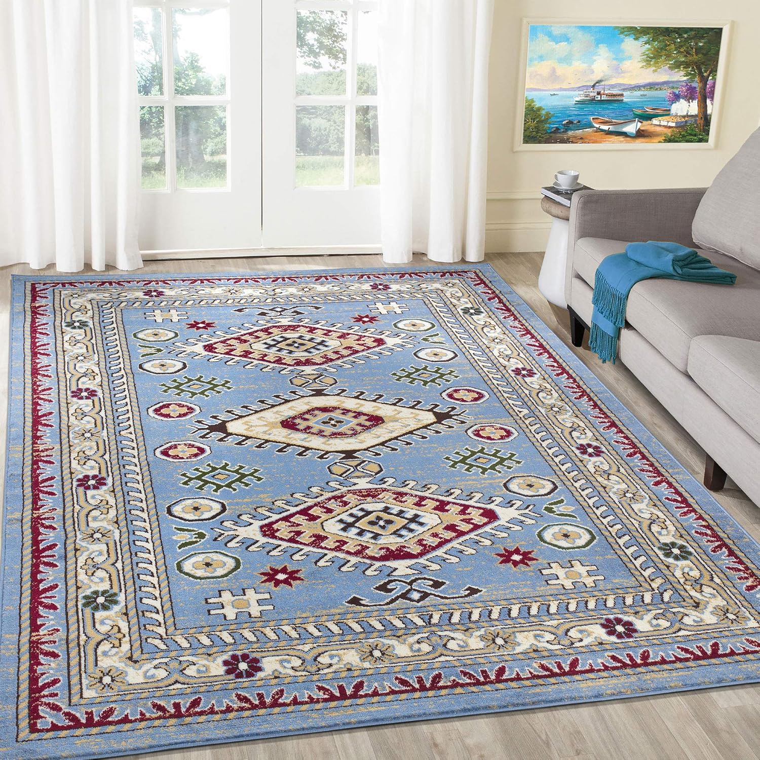 A2Z RugQashqai 5576 Southwestern Multi Medallion Blue PatternDining