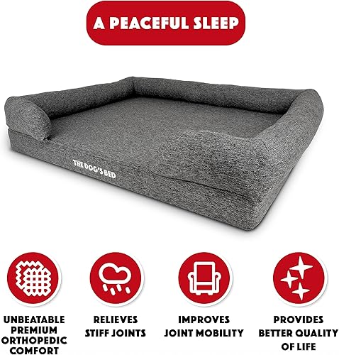Miniatura 128 de The Dog's Bed, felpa gris XL, espuma viscoelástica sólida, alivio del dolor: artritis, displasia de cadera y codo, poscirugía, cojera, apoyo, negro,