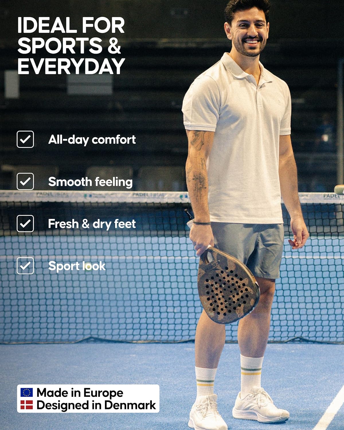 DANISH ENDURANCE Athletic Tennis Socks for Women & Men, Performance Socks, Crew Length, Breathable, 3 or 6-Packs - Image 3