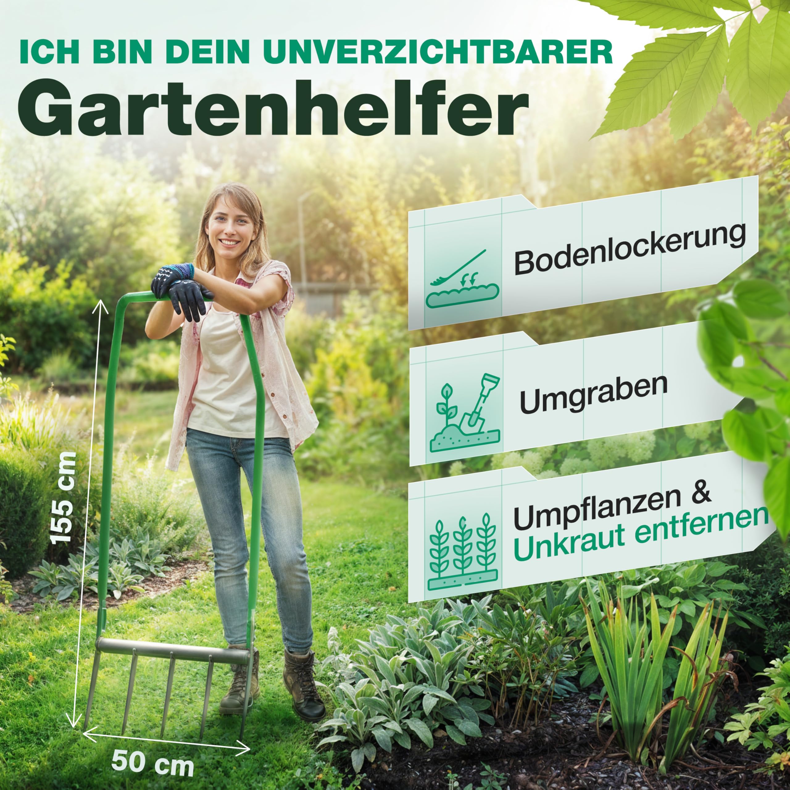 Smabix® Grabegabel mit 5 Zinken, Rückenschonend und extrem robust - Grabgabel/Broadfork für einfache Bodenlockerung und effiziente Gartenarbeit, überlegen gegenüber jeder Spatengabel