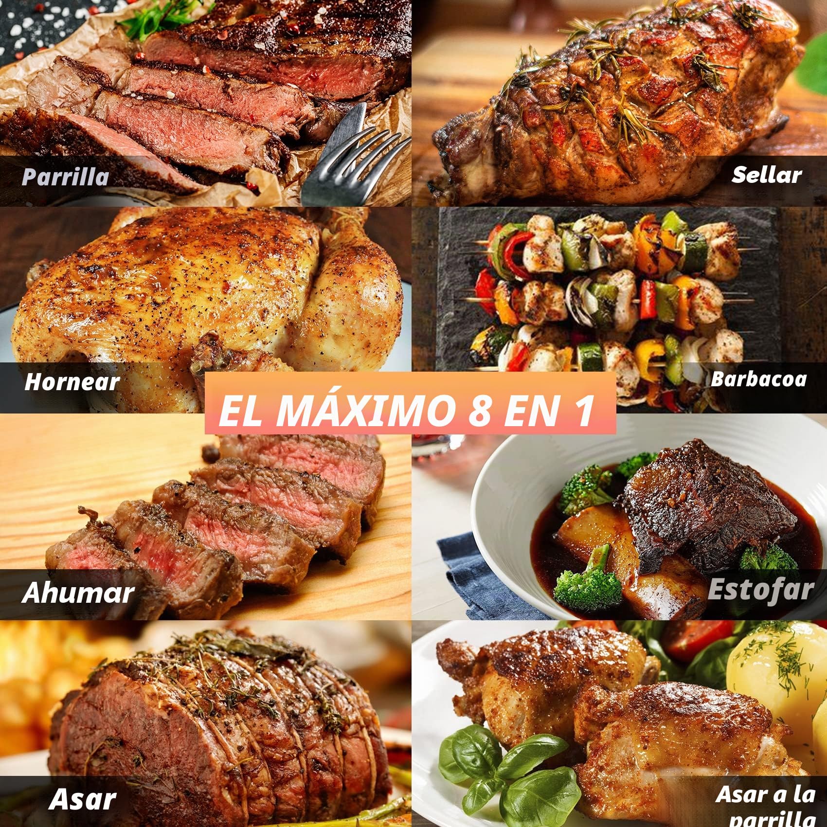 onlyfire Ahumador De Pellets para Barbacoa, Portátil, 8 en 1, Multifunción, para Exteriores Camping con Control Automático de Temperatura, Sonda para Carne y área de Cocción de 2 Niveles, Azul
