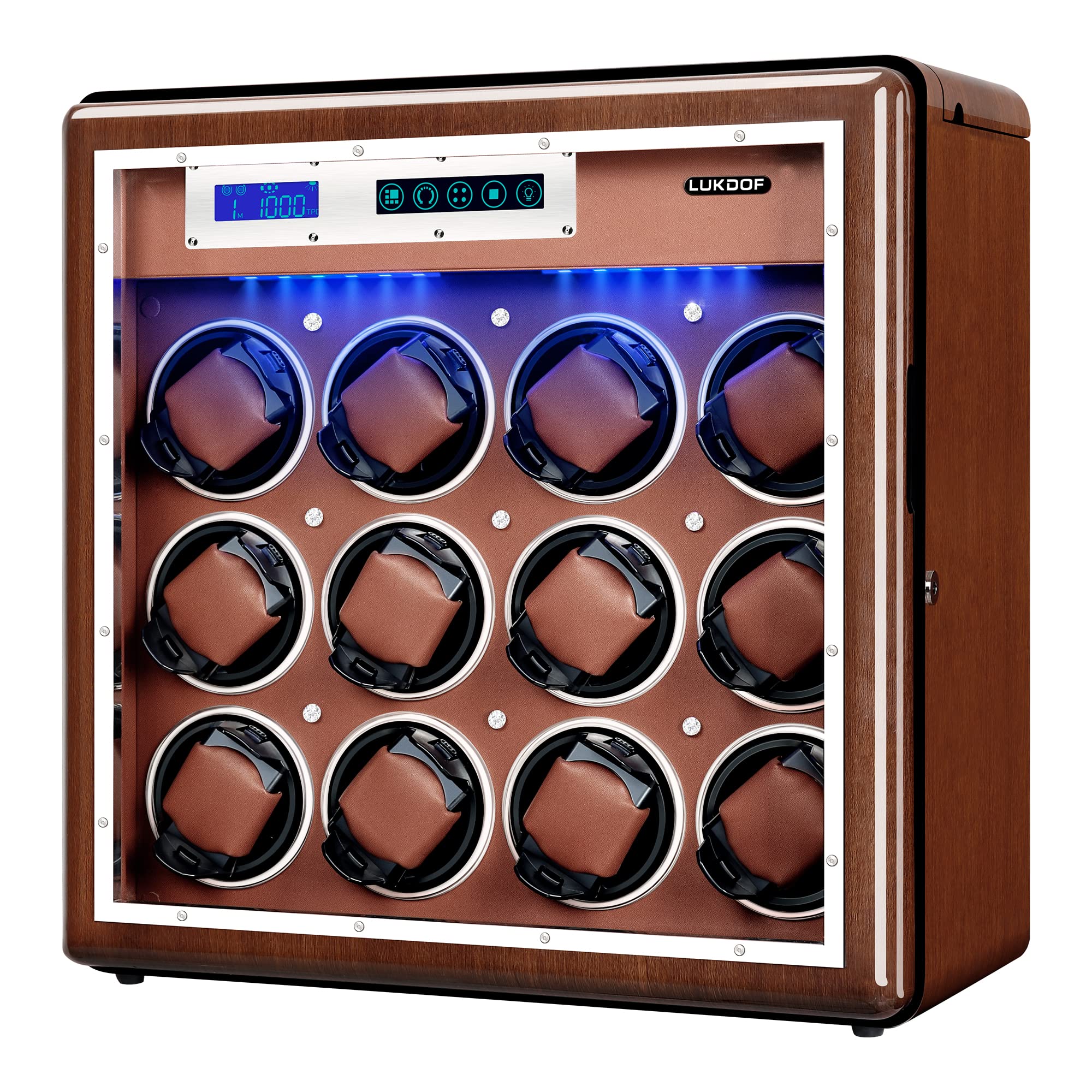 LUKDOFAutomatic Watch Winder, Luxury Walnut Watch Winder for Rolex with Quiet Motor and Adjustable Upgraded Watch Pillows Battery Powered or AC Adapter Watch Winder Box for Men and Women