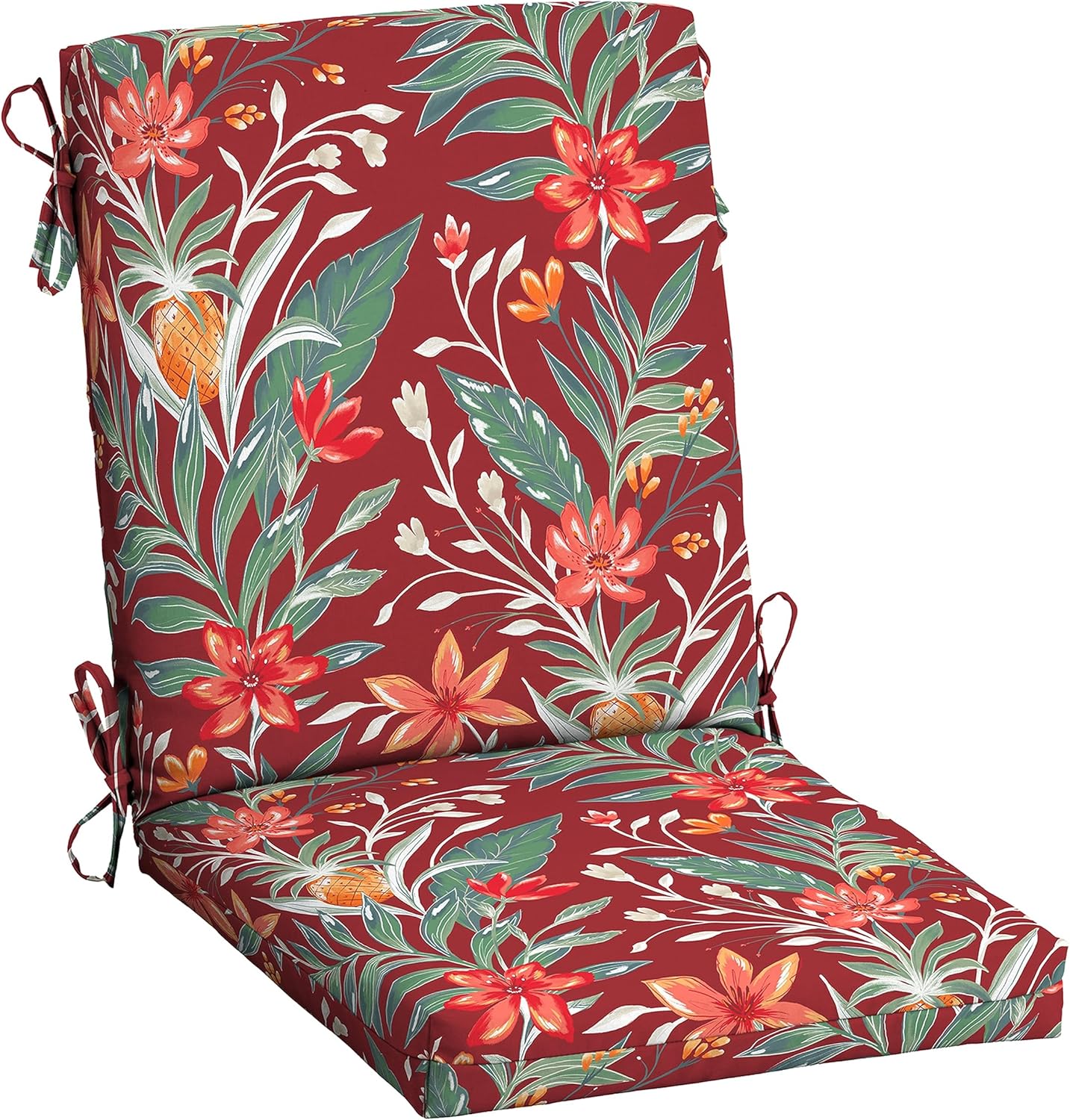 Arden Selections earthFIBER Outdoor Dining Chair Cushion, 20 x 20, Water Repellent, Fade Resistant, 1-Piece Cushion for Dining Chairs 20 x 20, Luau Red Tropical Floral 20 x 20 High Back Luau Red Tropical Floral