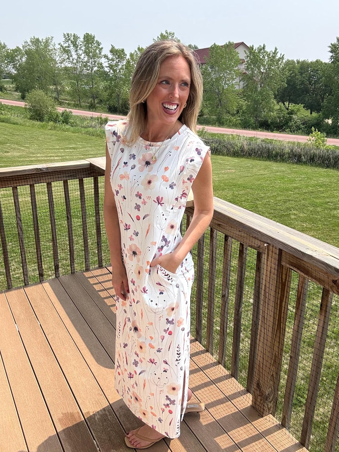 GRECERELLE 2025 Women Summer Casual Round Neck Cap Sleeve Maxi Dress with Pockets Beach Vacation Sundress - Image 4