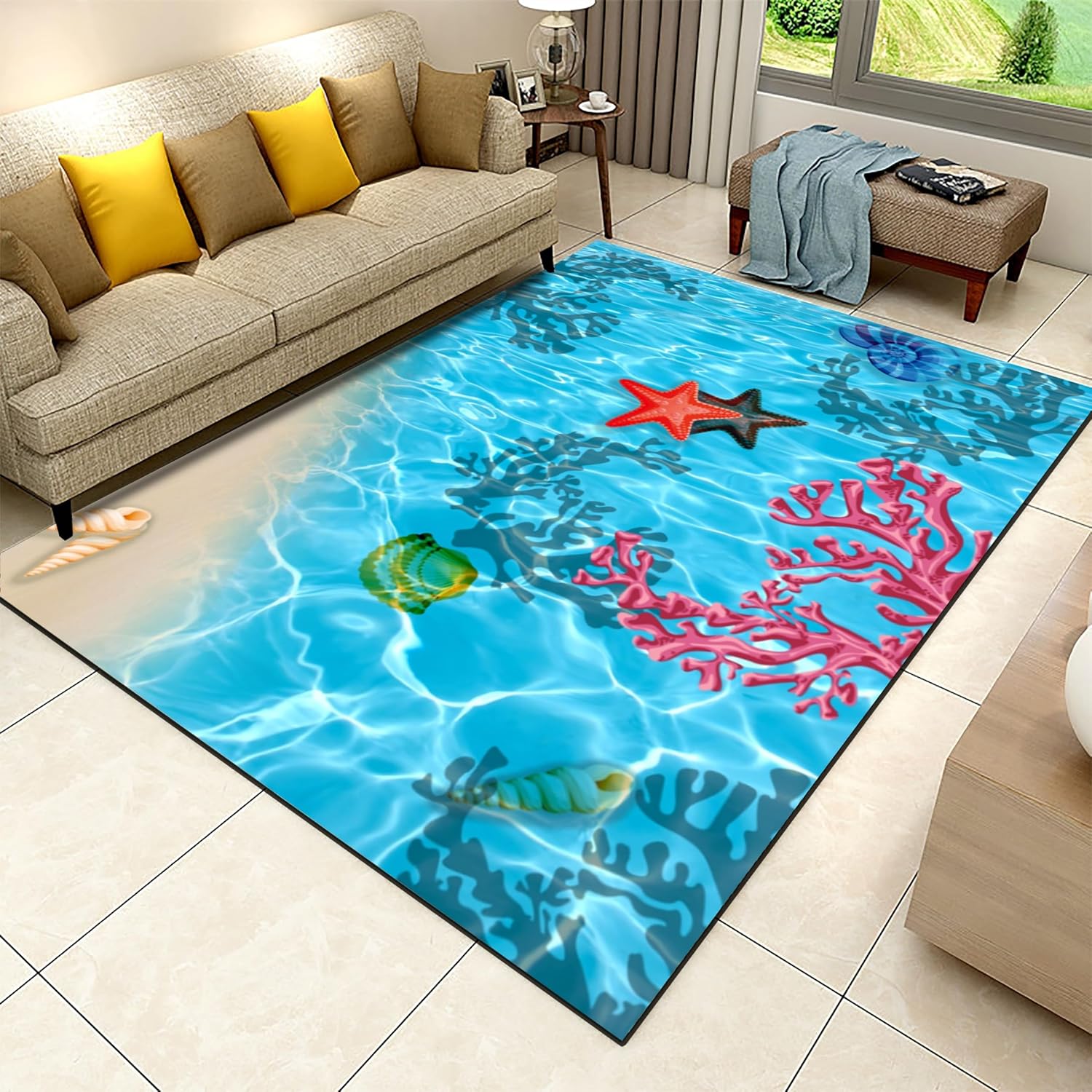 Sea Rug Animal Amazon.com: SOJAWA Sea Water Beach Coastal Kids Rug, 4x5ft, Starfish ...