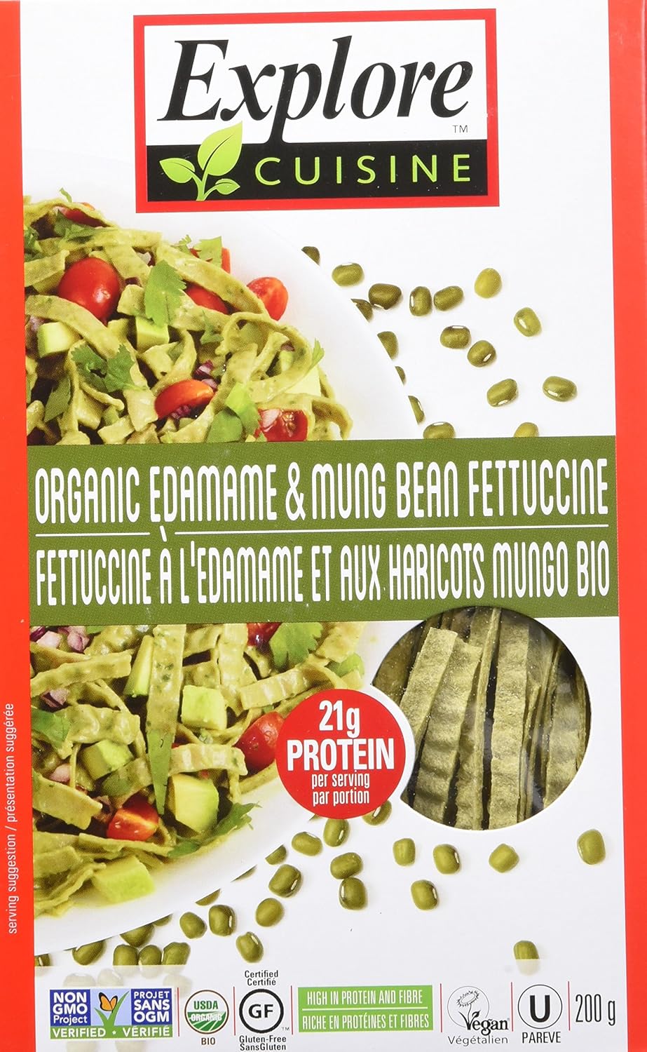 EXPLORE CUISINE Organic Edamame and Mung Bean Fettuccine, 6 Count, 1.6
