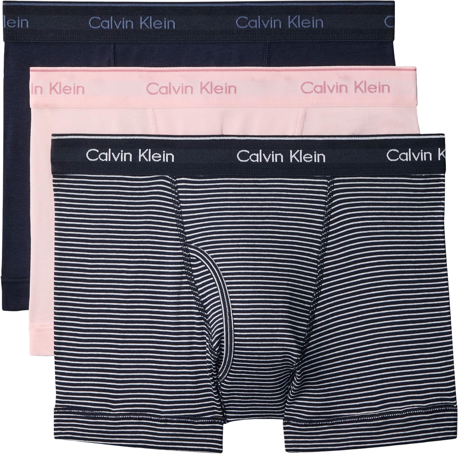 Calvin Klein Men's Pink (Horizon Pink/Hairline Stripe Shorel) ’S 3 Pack Trunks With Logo Waistband, Multicolor (Horizon Pink/, M