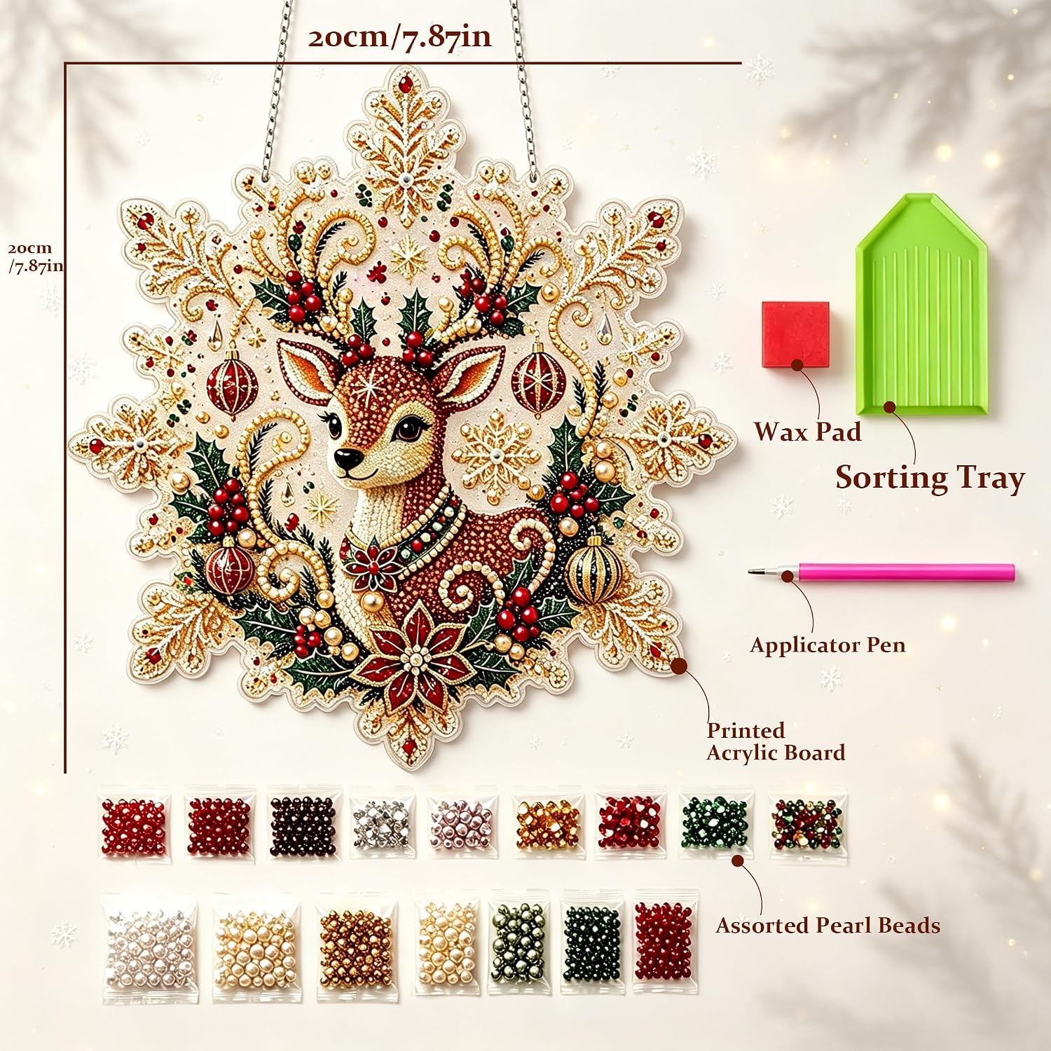 Christmas Pearl Diamond Art Painting Kit, DIY 3D Suncatcher Ornaments image 2