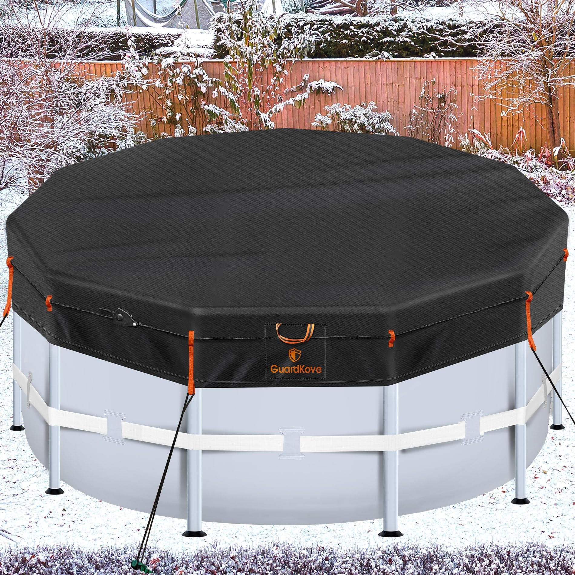 18Ft Round Pool Cover [2025 Upgraded Super Windproof] -Winter Pool Covers for Above Ground Framed Pools(Not for Steel Wall Pool), 500D One-Piece Tear Resistant Pool Cover with Quick Tightening Ratchet