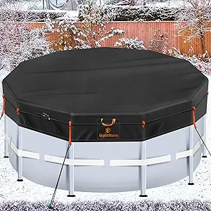 16Ft Round Pool Cover [2025 Upgraded Super Windproof] - Winter Pool Covers for Above Ground Pools, 500D One-Piece Tear Resistant Pool Cover with Quick Tightening Ratchet, Windproof Strap,Ground Nails