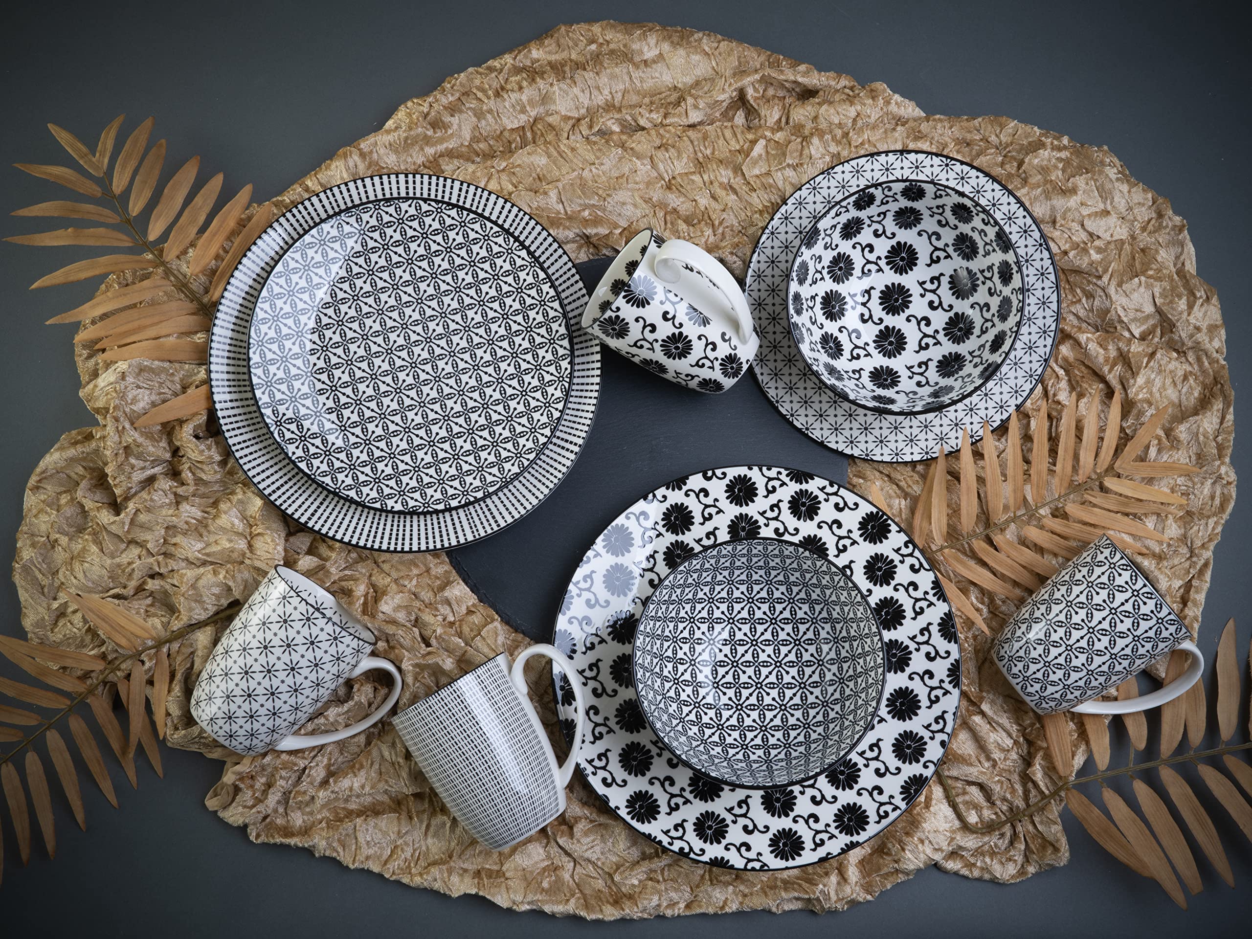 CreaTable, 19738, Serie Black Style, 16-teiliges Geschirrset für 4 Personen, Kombiservice aus Steingut, spülmaschinen- und mikrowellengeeignet, Qualitätsproduktion