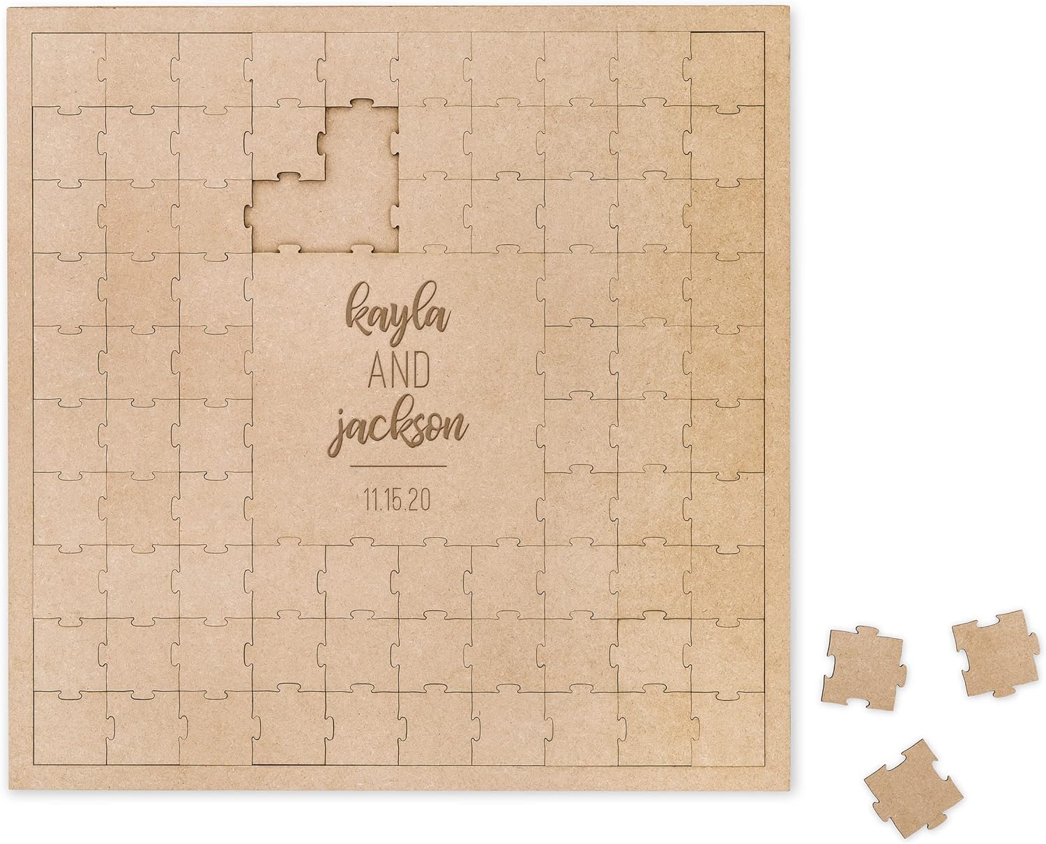 WEDDINGSTAR Customizable Wooden Square Puzzle Wedding Guest Book - Signature Couple