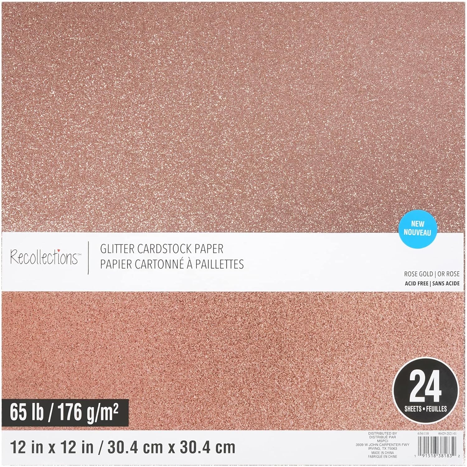 Recollections 24 Sheets Glitter Black 12” x 12” Cardstock Paper Pack - Acid and Lignin Free Paper for Scrapbooks, Arts & Crafts - 1 Pack