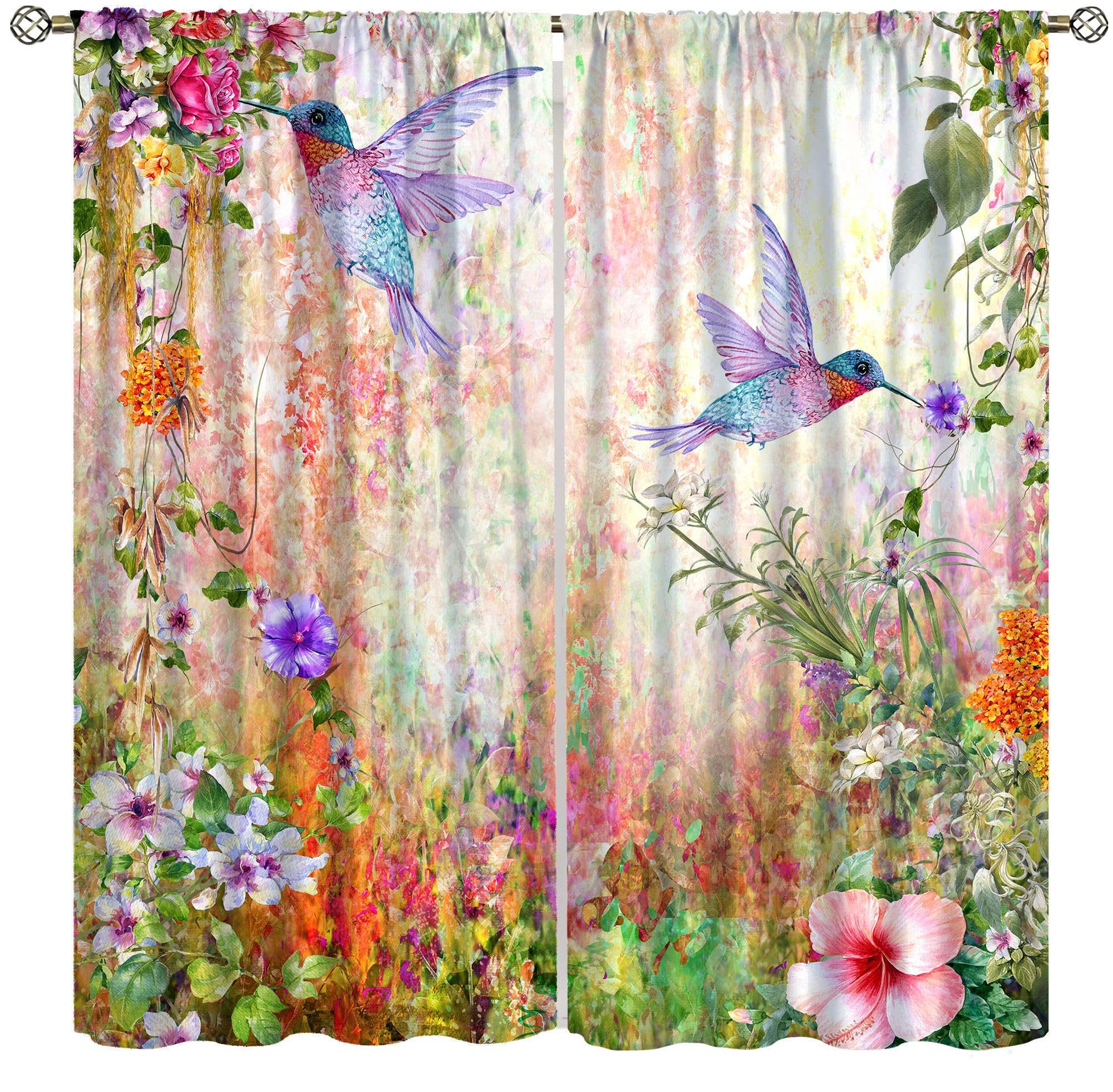 wlsgdsg Birds Curtains for Kitchen,Vintage Nature Rustic Forest Plant Flower Colorful Bird Fly Window Treatments for Girls Bedroom Living Room 42x45in