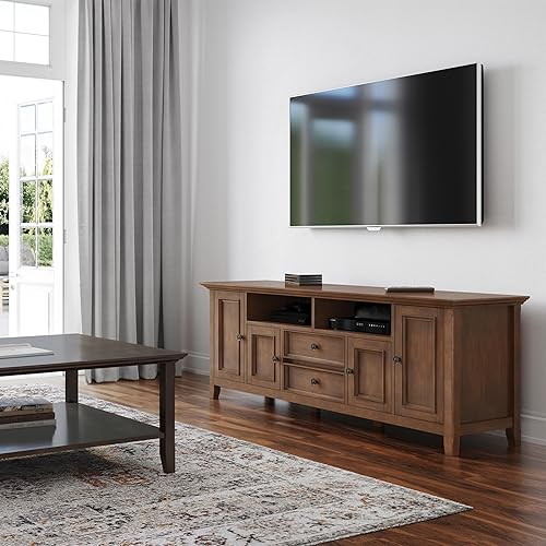 Miniatura 2 de SIMPLIHOME Amherst 72-inch Wide Solid Wood TV Stand in Rustic Natural Aged Brown, Transitional-Style Media Console for Living Room with Cable café