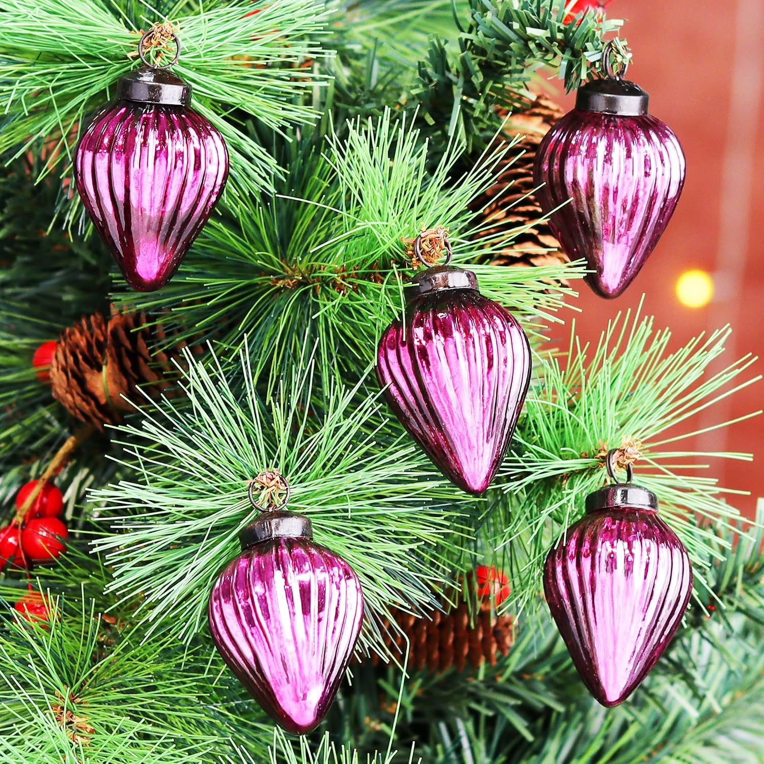 IndianShelf 12 Vintage Mercury Purple Glass Pinecone Christmas Ornaments Pinecone Christmas Tree Decorations for Halloween, New Year, Valentine Day, Holidays, Event & Wedding Party Decor-2 Inch