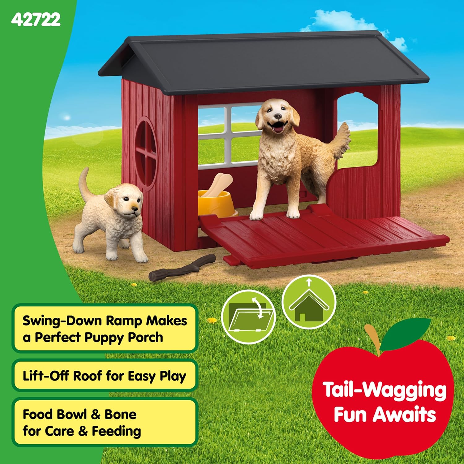 Schleich Farm World - 6pc Toy Dog Kennel Play Set with Golden Retrievers for Kids. Farm Animal Toys for Boys and Girls. Fun Dog House and Puppy Figure for Screen-Free Play for Children Ages 3+ 42722