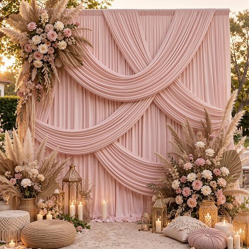 gogoparti 50x12ft Dusty Rose Backdrop Curtain, 10 Panels 5x12ft Thick Wrinkle-Free Polyester Fabric, Professional Photography Background for Wedding, Birthday, Baby Shower, Bridal Shower