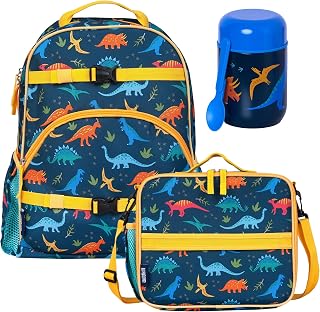 Wildkin Kids Bundle – 17 Inch ECO Backpack, ECO Lunch Box & 10 oz Soup Container Set for Boys & Girls, School, Travel & Everyday Use – Jurassic Dinosaurs