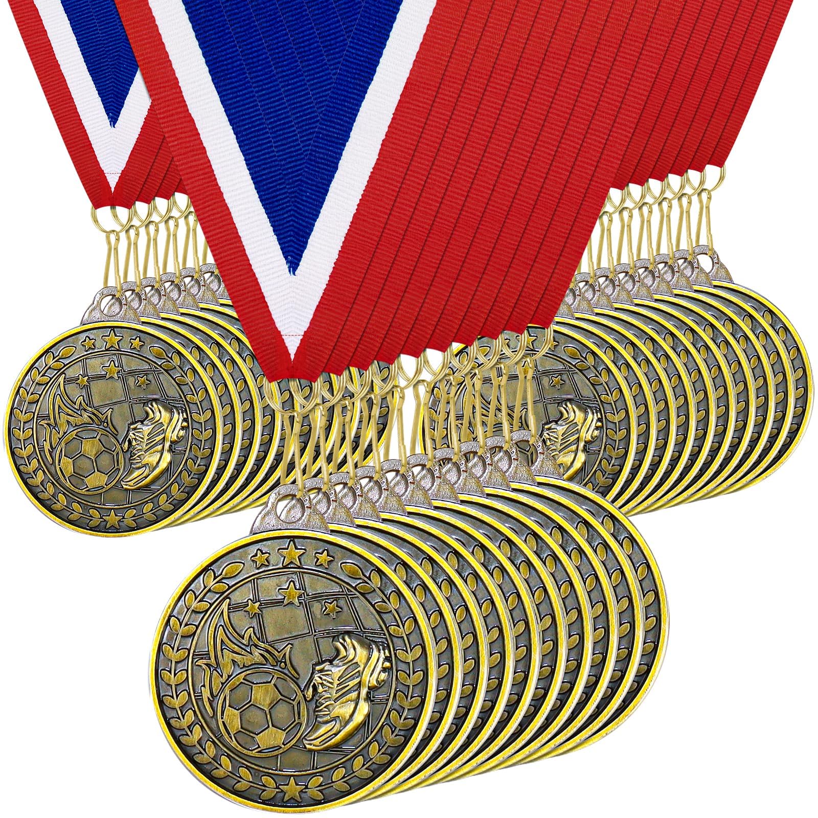 30 medaglie da calcio, 5 cm, medaglie sportive con nastro, medaglie in metallo a tema sportivo per premi, festa della squadra, tornei, competizioni, regali vincitori, bomboniere