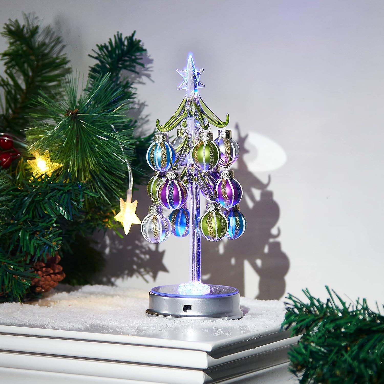 HappySpot Lighted Glass Christmas Tree with 12 Glittering Ball