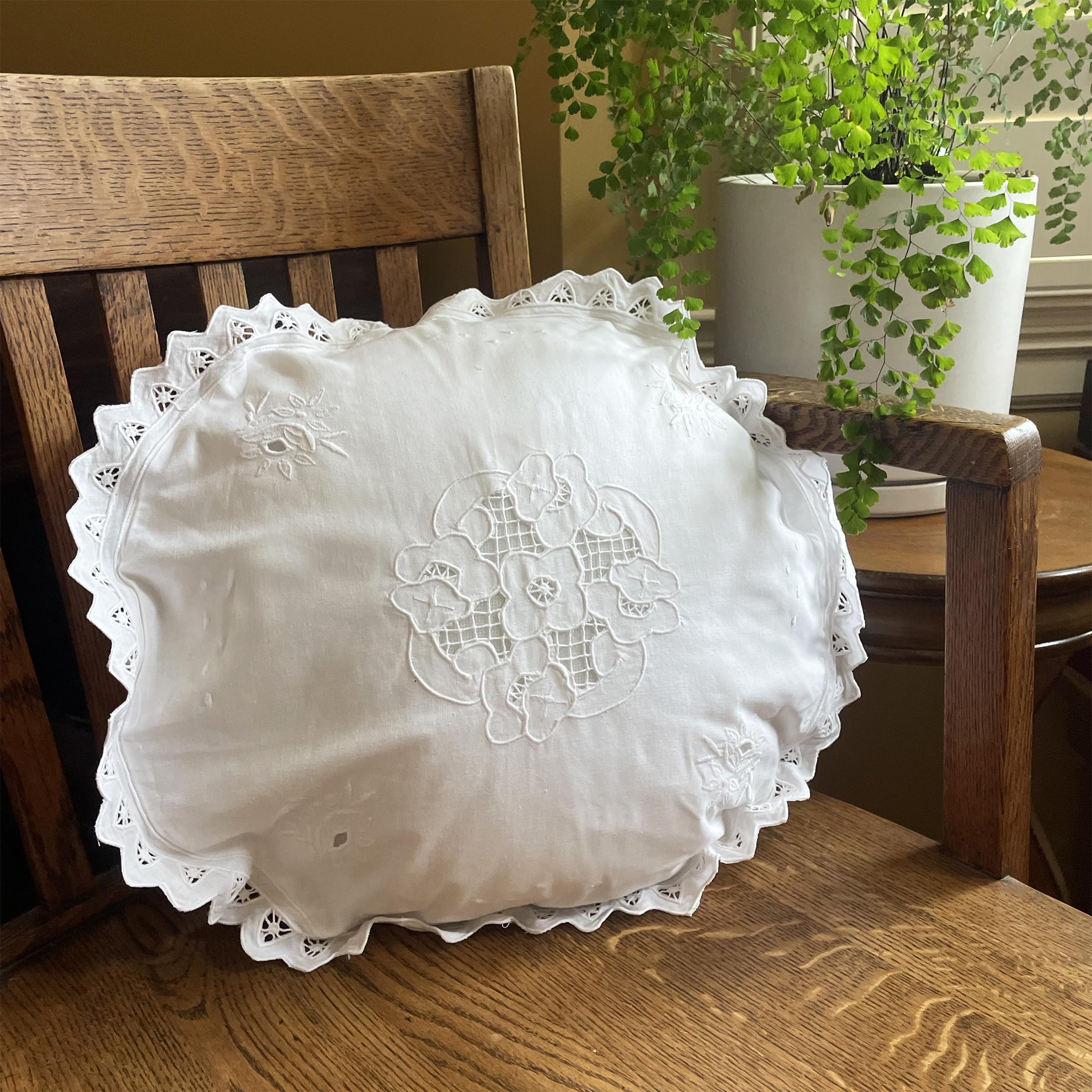 Embroidered and LACE 2-PC Pillow Decorative Pillow Set, 16 inches, Sandra Round White 16" 2 Count