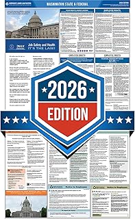 Wall Art Impact 2026 Washington State & Federal Labor Law Poster - [Space-Saving All-in-One Design. Plain Paper-English]